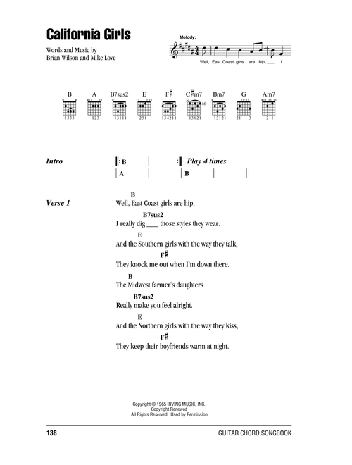 California Girls - The Beach Boys (Guitar Chords-Lyrics)
