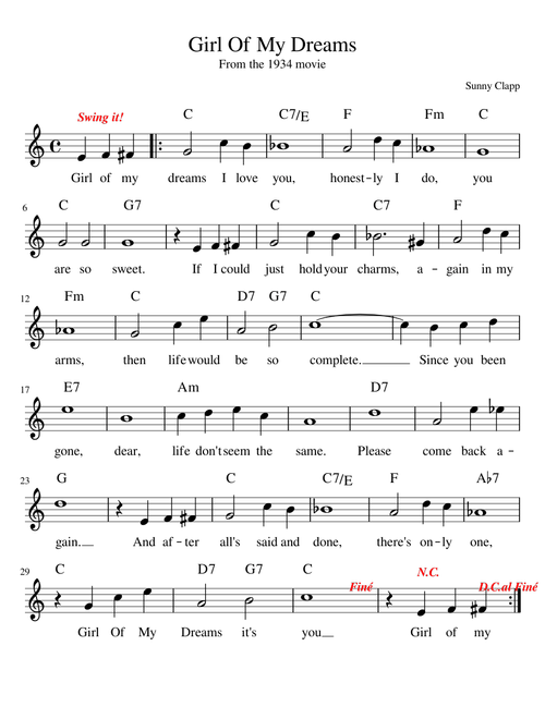 Girl Of My Dreams (Leadsheet)