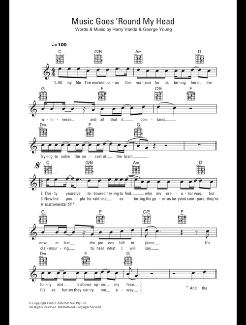 Music Goes 'Round My Head - The Easybeats (Lead Sheet - Fake Book)