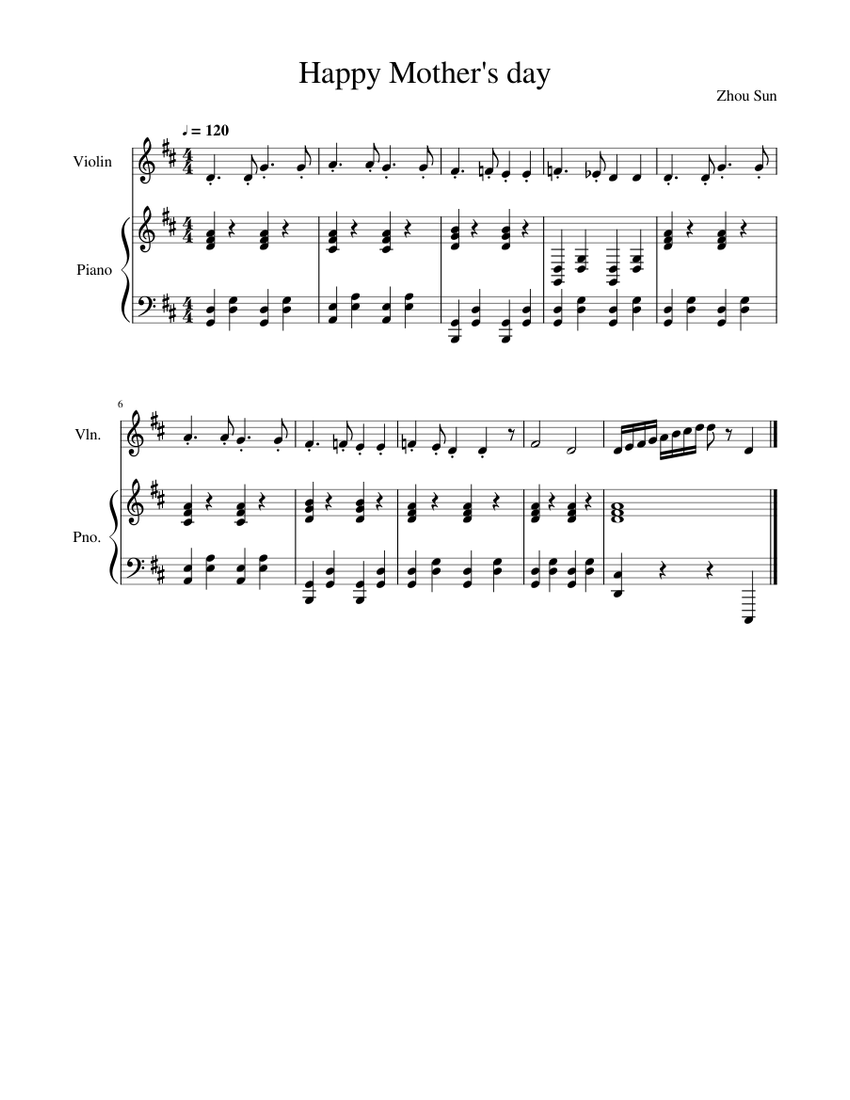 happy mother's day Sheet Music for Piano, Violin (Solo) | MuseScore.com