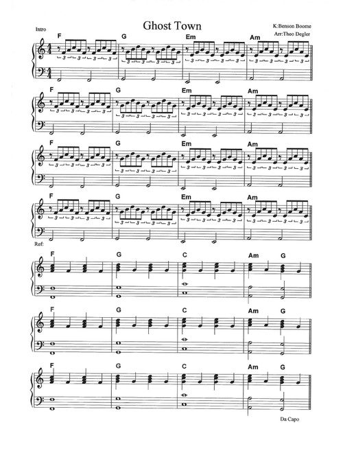 Ghost Town (Arr. Theo Degler) - Benson Boone (Easy Piano)