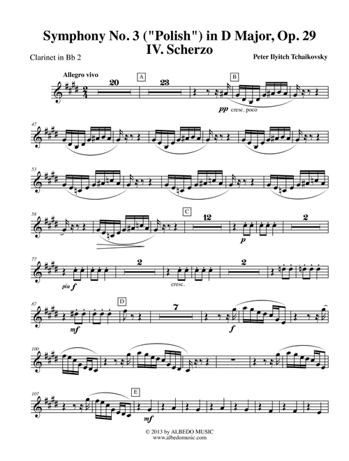 Tchaikovsky Symphony No. 3, Movement IV - Clarinet in Bb 2 (Transposed Part), Op. 29 (Arr. Doug Clyde) - Pyotr Ilyich Tchaikovsky (Clarinet Solo)