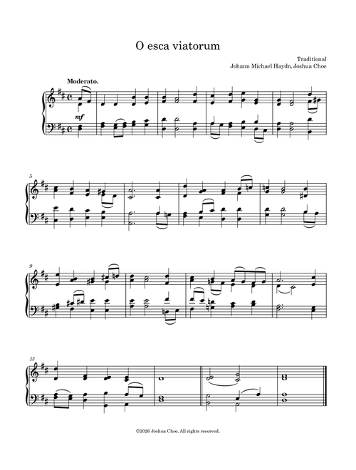 O esca viatorum (Arr. Johann Michael Haydn) - Traditional (Piano Solo)