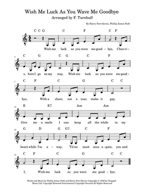 Wish Me Luck As You Wave Me Goodbye (Arr. F. Turnbull) - Phillip James Park, Harry Parr-Davies (Piano-Vocal-Guitar (Piano Accompaniment))