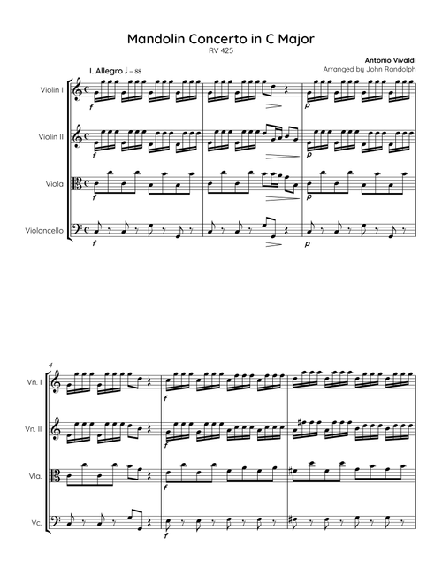 Vivaldi Mandolin Concerto in C Major RV 425 (string quartet) (I. Allegro) (Arr. John Randolph) - Antonio Vivaldi (String Quartet)