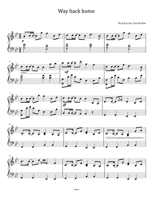 Way Back Home (Arr. poon) - Ji-Hye Lee, Yun-Ho Kim (Piano Solo)