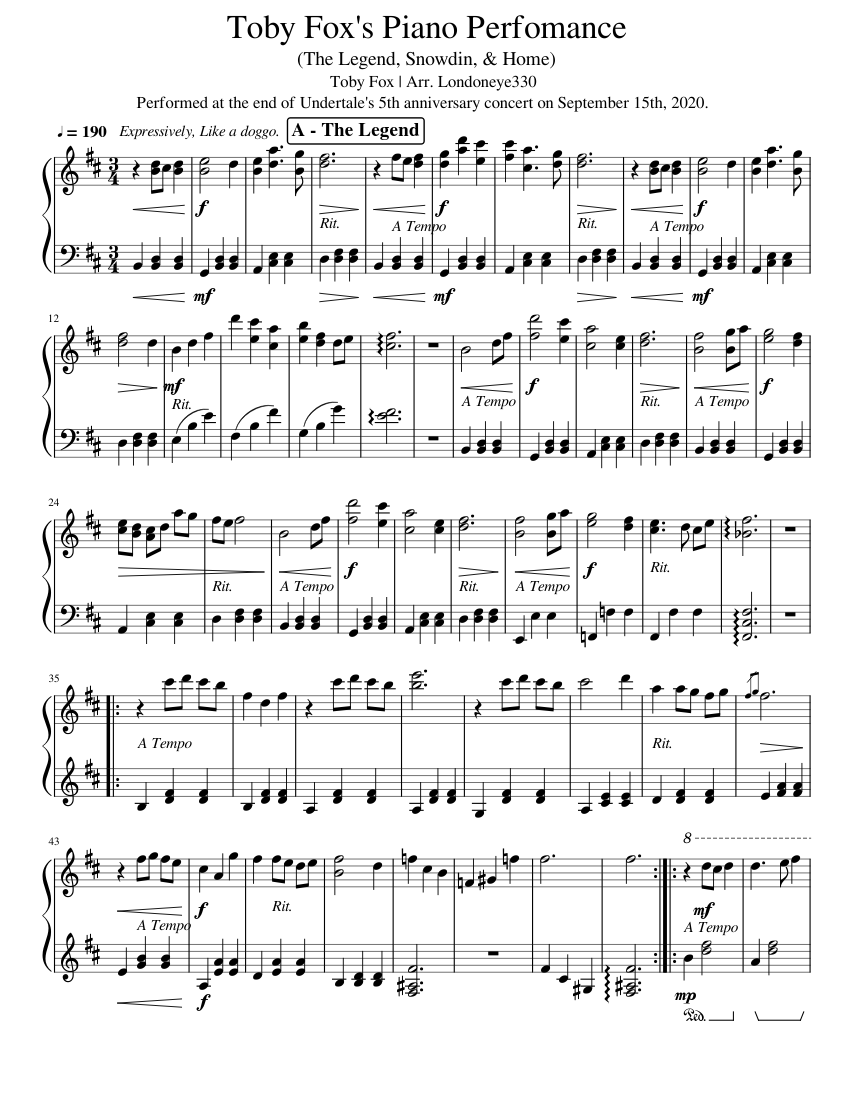 Toby Fox's Piano Performance (WIP) Sheet music for Piano Toby Fox's Piano Performance (WIP) Sheet music for Piano