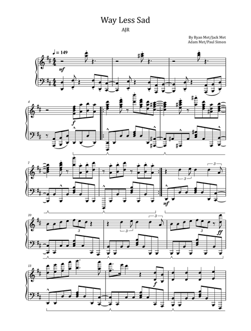 Way Less Sad (Arr. poon) - AJR (Piano Solo)