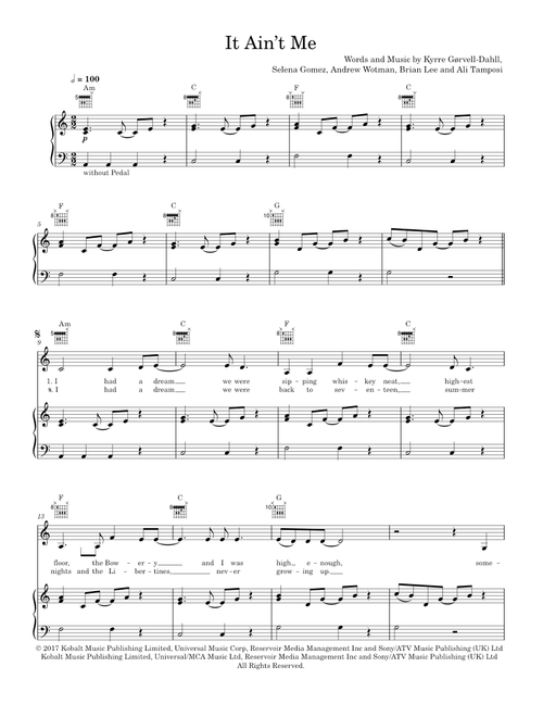 It ain't me - Kygo (Piano-Voice-Guitar)