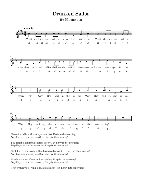 Drunken sailor – Misc Traditional (Solo Harmonica)