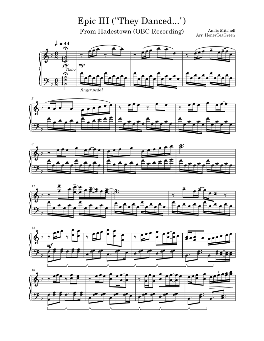 Epic III (They Danced...) Anaïs Mitchell Sheet music for Piano (Solo