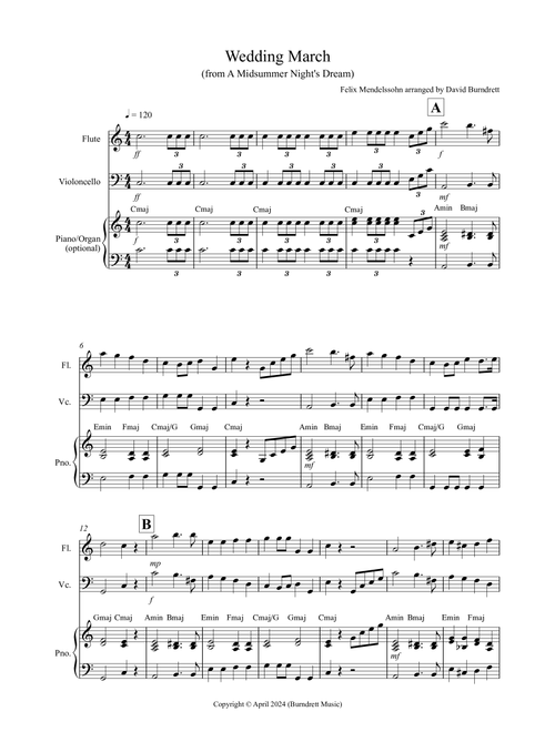 Wedding March (from A Midsummer Night's Dream) for Flute and Cello Duet (Arr. David Burndrett) - Felix Mendelssohn (Instrumental Duet)