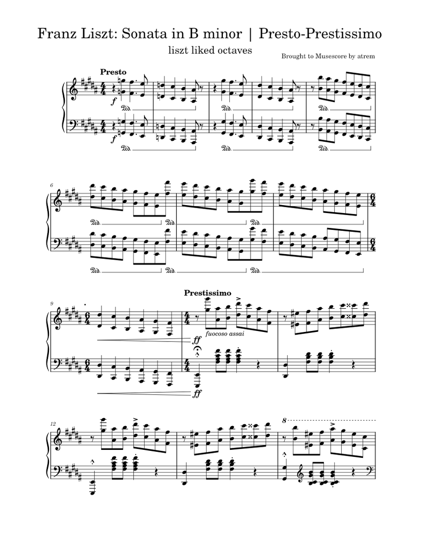 Sonata In B Minor S. 178 – Franz Liszt (Presto-Prestissimo) Sheet Music ...