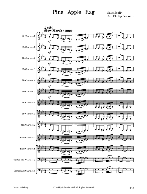 Pine Apple Rag for Clarinet Choir (Arr. Phillip Schwein) - Scott Joplin (Woodwind Ensemble)