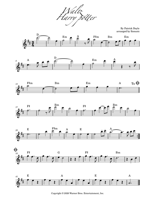 Potter Waltz (Arr. Lkmusic) - Ost (Original Soundtrack) (Flute Solo)