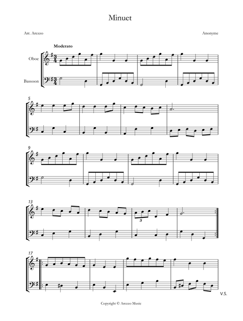bach bwv anh. 116 minuet in g major Oboe and Bassoon sheet music (Arr. Arezzo Music) - Johann Sebastian Bach (Instrumental Duet)