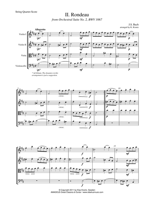 Rondeau Suite 2 BWV 1067 for string quartet (Arr. K. Krantz) - JS Bach (String Quartet)