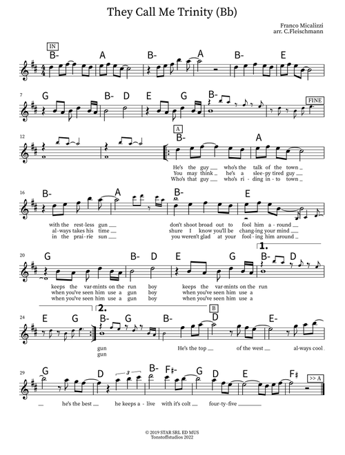 They Call Me Trinity (Arr. Christoph Fleischmann) - Franco Micalizzi (Lead Sheet - Fake Book)
