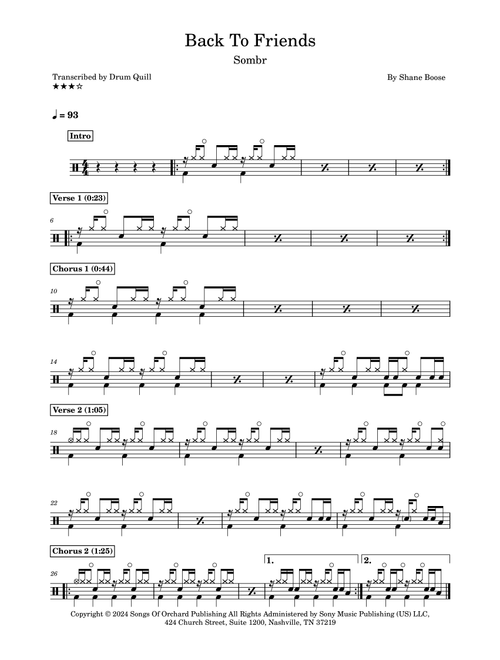 Back To Friends (Arr. Drum Quill) - sombr (Drums)
