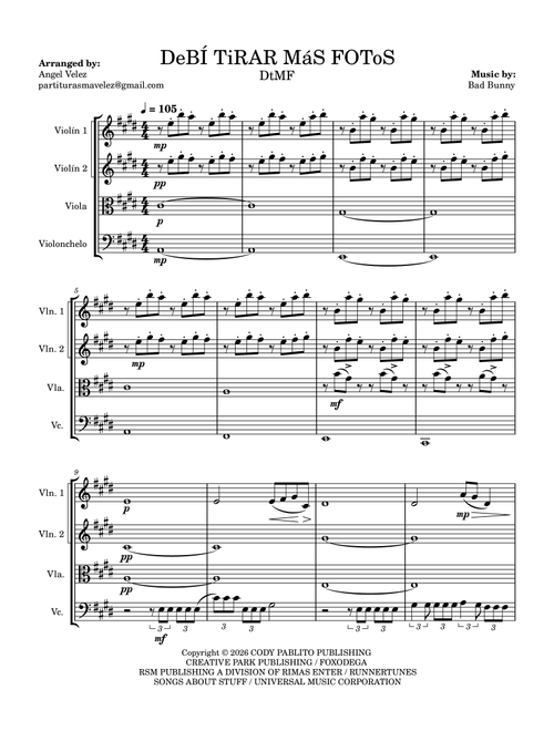 Dtmf (Arr. Angel Velez) - Bad Bunny (String Quartet)