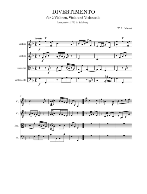Mozart: Divertimento in F Major, K. 138 - III. Presto – Wolfgang Amadeus Mozart