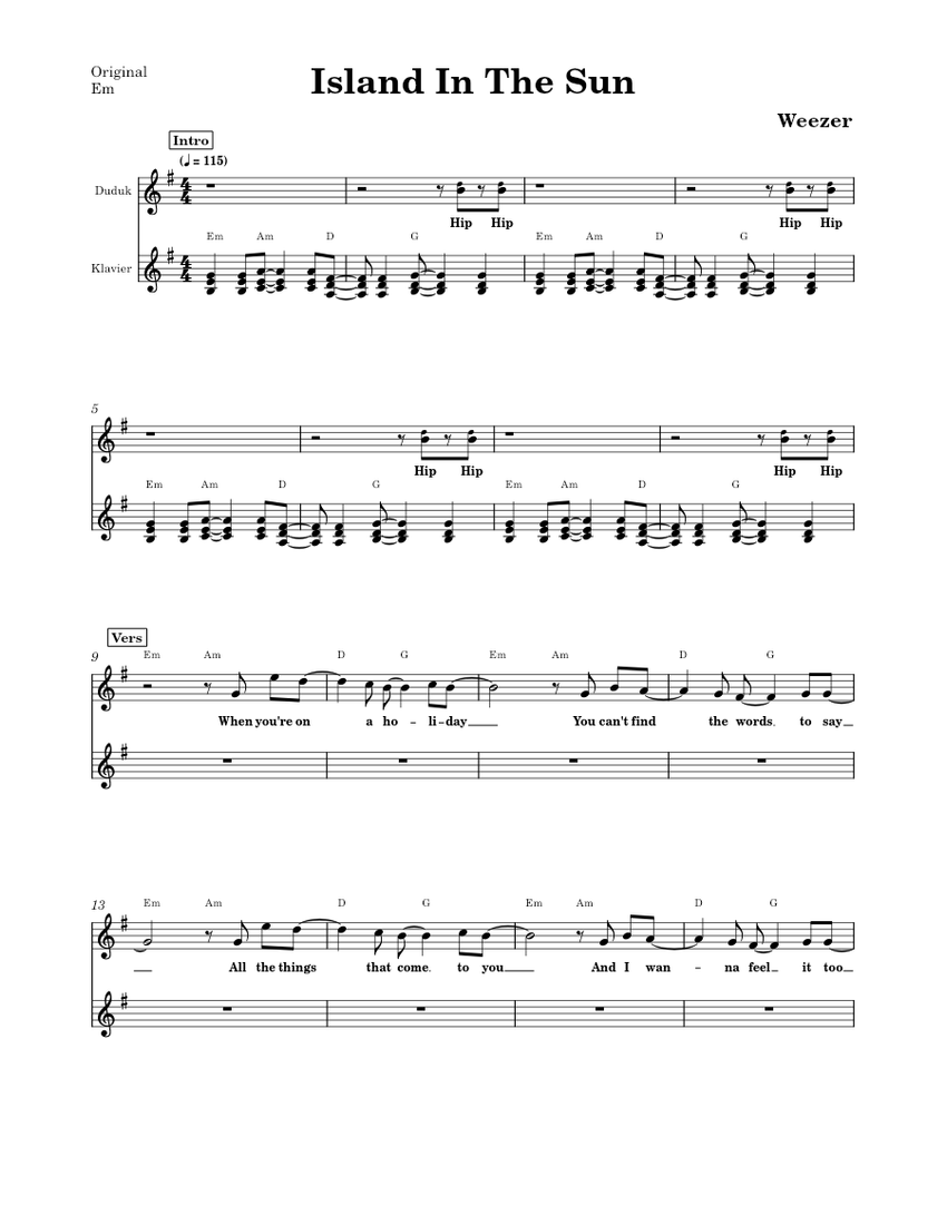 Island in the sun Weezer Sheet music for Piano, Woodwinds (other