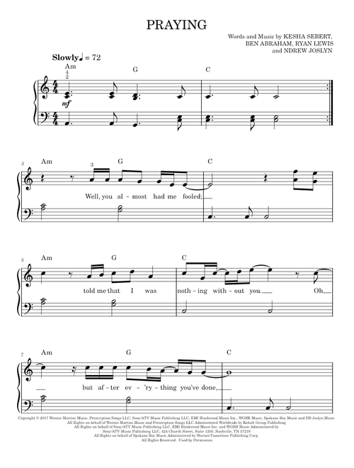 Praying - Kesha (Easy Piano)