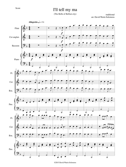I'll tell my Ma (Belle of Belfast City) for flute cor anglais bassoon and piano (Arr. David Warin Solomons) - Traditional (Small Ensemble)