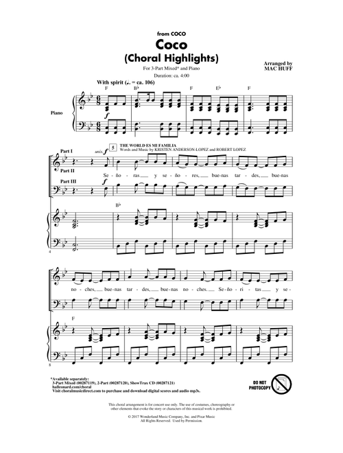 Coco (Choral Highlights) (Arr. Mac Huff) - Adrian Molina, Germaine Franco (Choral, 3-Part Mixed)