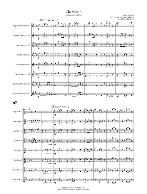 Charleston (saxophone octet - SSAATTBB) (Arr. Christopher Frost) - Cecil Mack & Jimmy Johnson (Woodwind Ensemble)