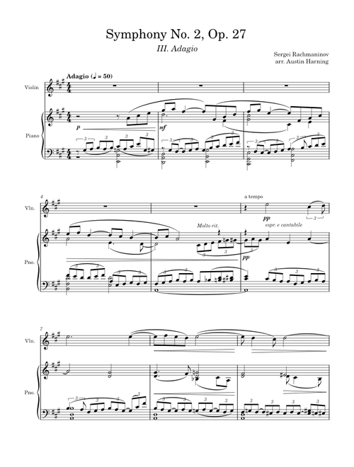 Adagio from Rachmaninoffs Symphony No. 2 for Violin Piano
