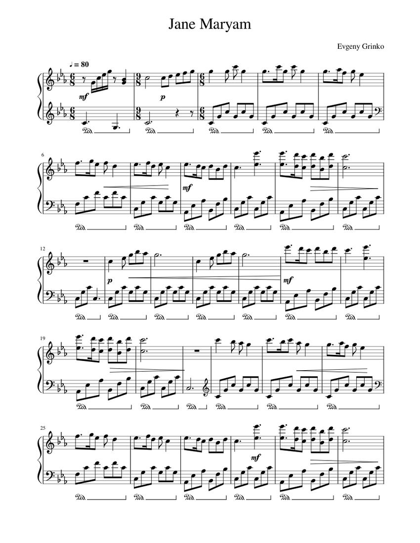 Jane Maryam (perf. Evgeny Grinko) by Mohammad Nouri Sheet music for