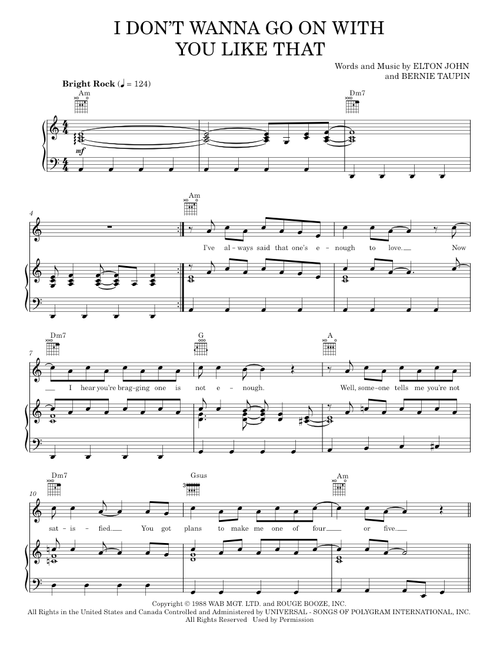 I Don't Wanna Go on with You Like That - Elton John (Piano-Vocal-Guitar)