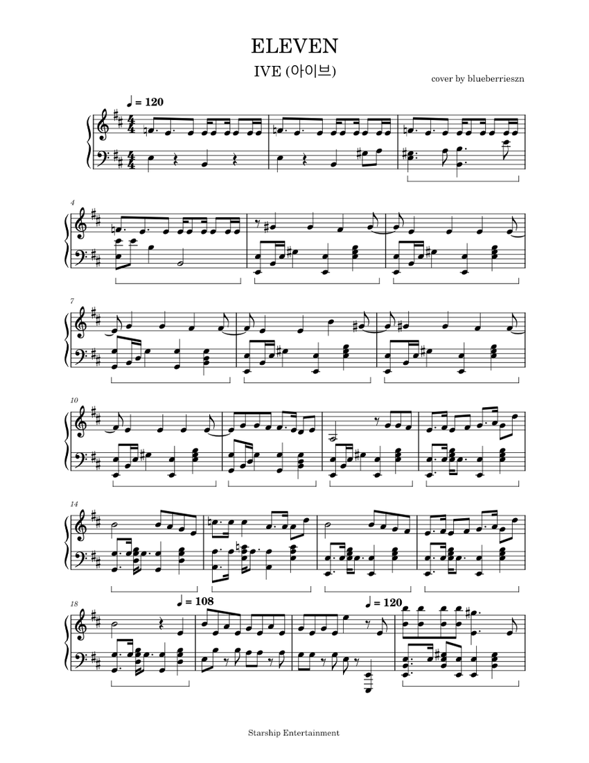 ELEVEN – IVE (아이브) Sheet Music for Piano (Solo) | MuseScore.com