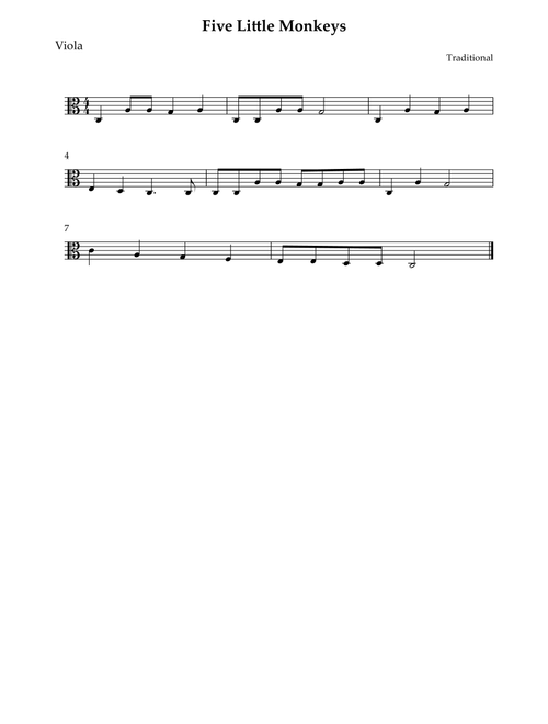 Five Little Monkeys (Arr. Wesley S. SIlva) - Traditional (Viola Solo)