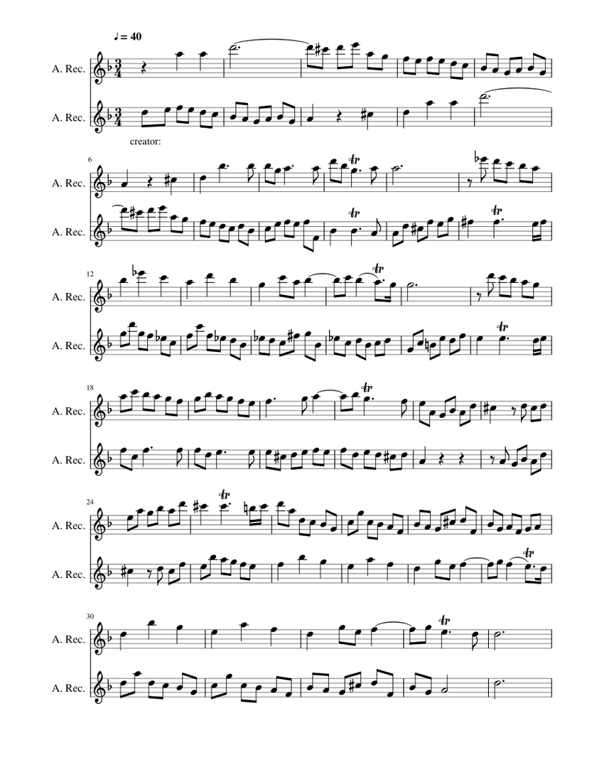 Telemann sonata two flutes op2 no1 largo Sheet music for Recorder