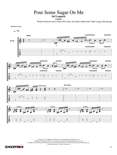 Pour Some Sugar On Me - Def Leppard (School of Rock - Guitar Tab)