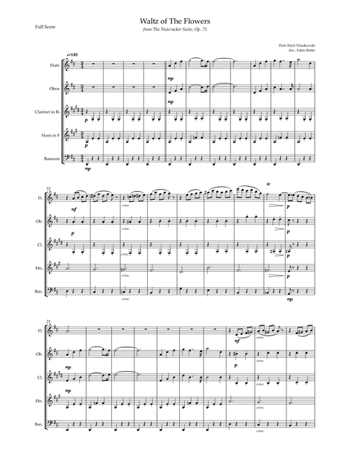 Waltz of The Flowers - from Nutcracker (P. I. Tchaikovsky) for Woodwind Quintet (Arr. Fabio Britto) - Piotr Ilitch Tchaikovsky (Small Ensemble)