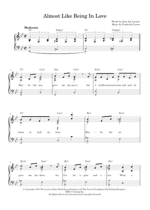 Almost like being in Love Sheet Music with Chords for Piano