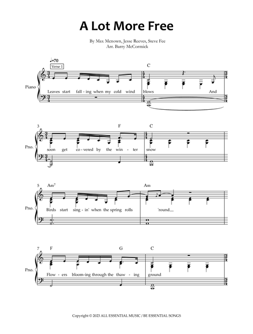 A Lot More Free (Arr. Barry McCormick) - Max Mcnown (Piano-Vocal-Guitar (Piano Accompaniment))