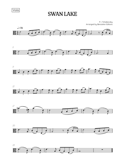 Swan Lake (Theme) • Pyotr Ilyich Tchaikovsky | Viola Sheet Music (Arr. Benzaiten Editions) - Pyotr Illyich Tchaikovsky (Viola Solo)