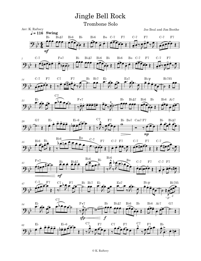 Jingle Bell Rock Trombone Solo piano tutorial