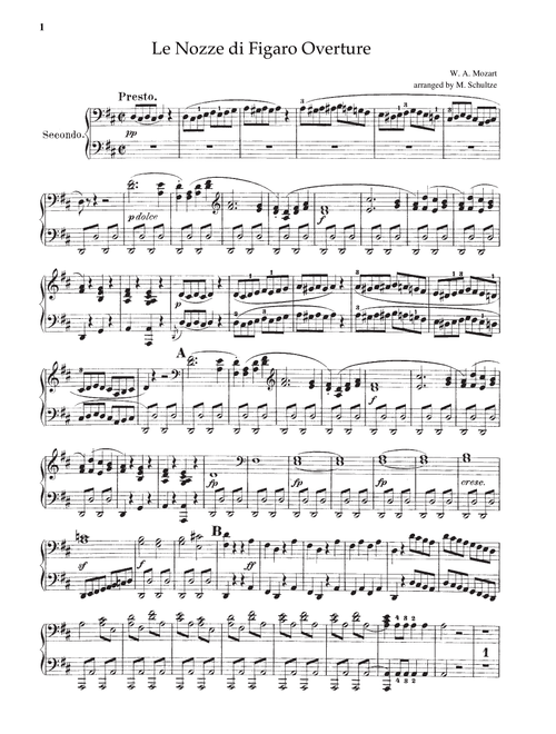 Mozart Le Nozze di Figaro Overture, for piano duet(1 piano, 4 hands), PM801 (Arr. M. Schultze) (Instrumental Duet)