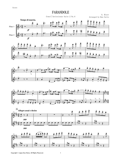 Farandole (from L'Arlésienne) / Georges Bizet (Arr. Kan Saito / Japan Duo Notes) (Flute Duet)