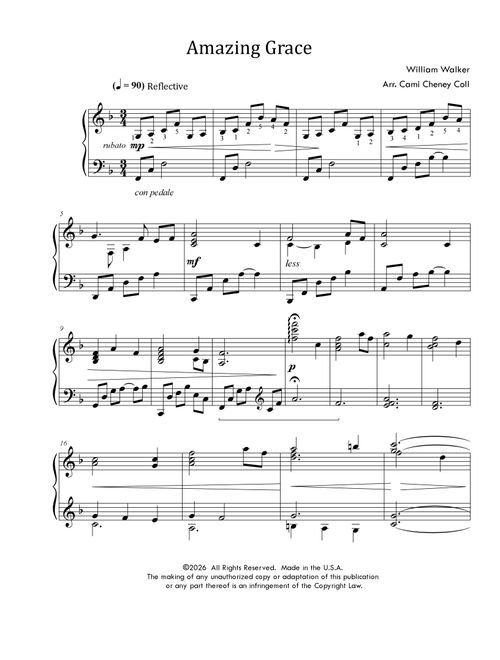 Amazing Grace (Arr. Cami Cheney Coll) (Piano Solo)