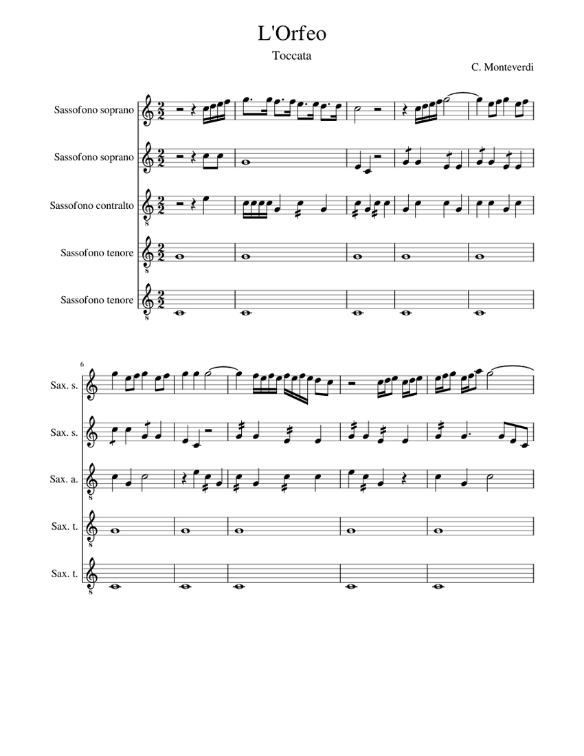 Monteverdi Claudio L'Orfeo (SV 318) Toccata for sax Sheet Music