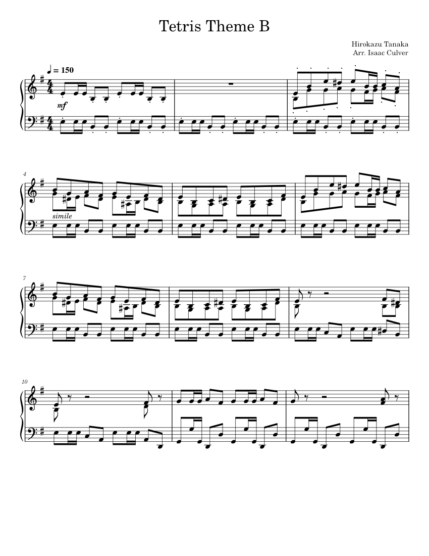 Tetris theme piano outlet