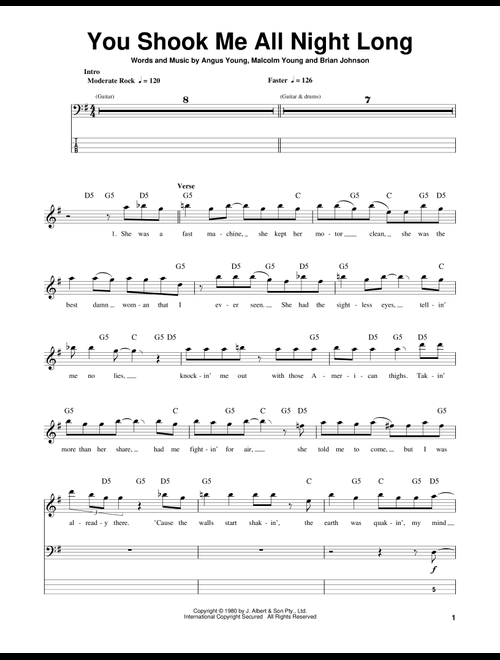 You Shook Me All Night Long - AC/DC (Bass Tab)
