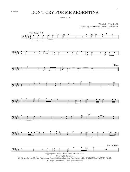 Don't Cry For Me Argentina - Madonna (Cello Solo)