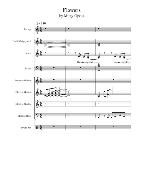 Flowers – Miley Cyrus (band sheet)